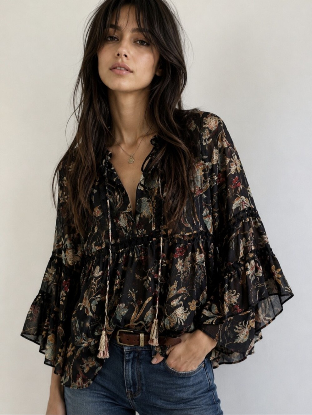 Anthropologie Maeve Odette Moody Floral Dark Boho Artsy Festival Blouse Small